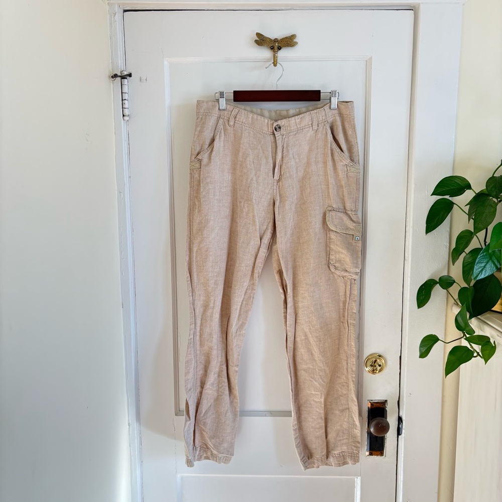 Columbia Lightweight Beige Linen/Cotton Straight Leg Utility Cargo Pants - 10 - Picture 1 of 10